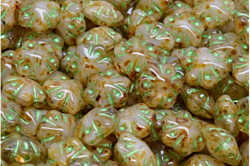 Folklore Flower Beads, R0731 Travertin Green (R0731-86800-43813), Glass, Czech Republic