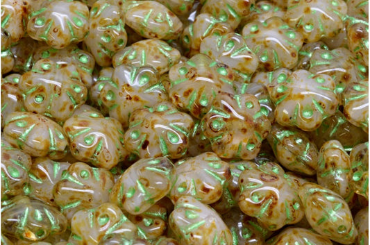 Folklore Flower Beads, R0731 Travertin Green (R0731-86800-43813), Glass, Czech Republic