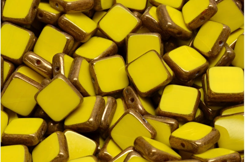 Table Cut Square Beads, Bright Yellow Bronze (83130-14415), Glass, Czech Republic