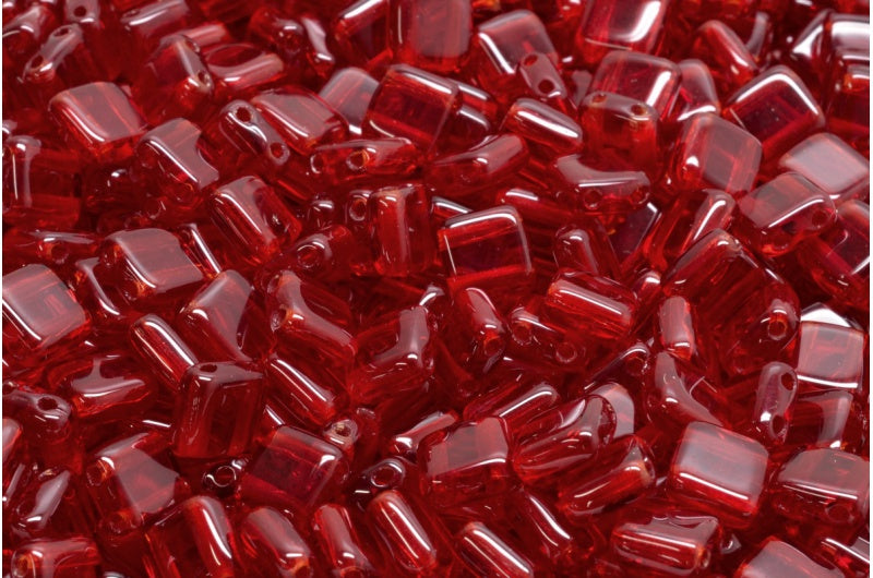 2-Holes Pressed Tile Beads, Transparent Red (90100), Glass, Czech Republic