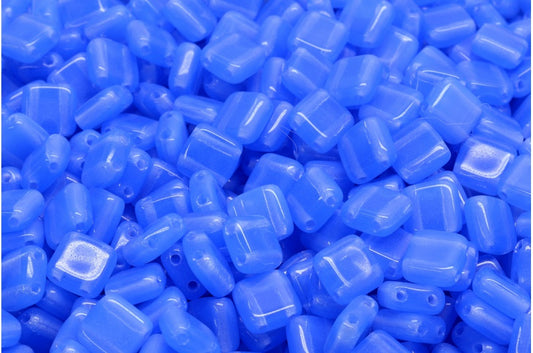 2-Holes Pressed Tile Beads, Opal Blue (31010), Glass, Czech Republic