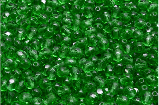 Faceted Round Fire Polished Beads, Emerald Green (50120), Glass, Czech Republic
