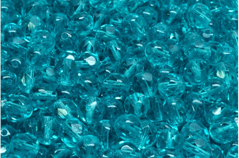 Fire Polished Faceted Beads Round, Transparent Aqua (60120), Bohemia Crystal Glass, Czech Republic