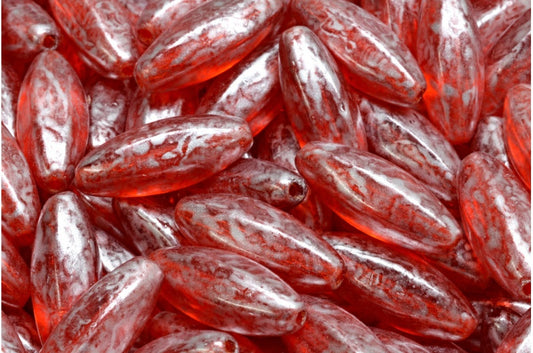 Peeled Olive beads, Transparent Red 86700 (90050-86700), Glass, Czech Republic