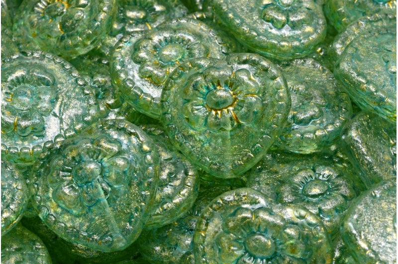 ローズ付きハートビーズ、クリスタル 34308 34302 (00030-34308-34302)、ガラス、チェコ共和国