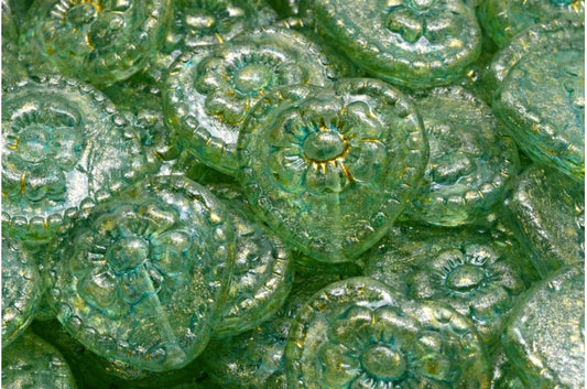 ローズ付きハートビーズ、クリスタル 34308 34302 (00030-34308-34302)、ガラス、チェコ共和国