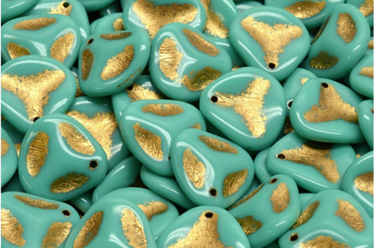 Rose Petal Beads, Turquoise Gold Lined (63130-54302), Glass, Czech Republic