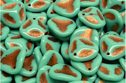 Rose Petal Beads, Turquoise Copper Lined (63130-54319), Glass, Czech Republic
