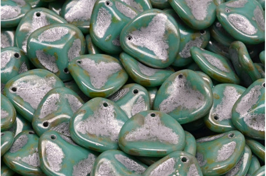 玫瑰花瓣珠，绿松石石灰华银衬里（63130-86800-54301），玻璃，捷克共和国