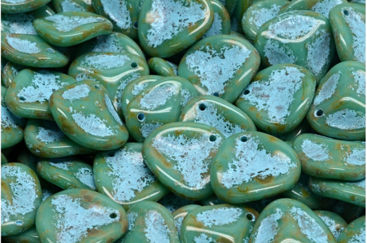 玫瑰花瓣珠，绿松石石灰华浅蓝色内衬（63130-86800-54308），玻璃，捷克共和国