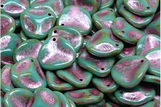 玫瑰花瓣珠，绿松石石灰华粉色内衬 (63130-86800-54321)，玻璃，捷克共和国