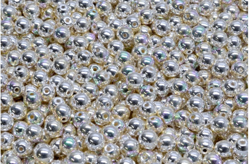 奥特莱斯 5克圆形Druck珠，4 x 4毫米，AB纯银水晶（00030-31000-28701），玻璃，捷克共和国