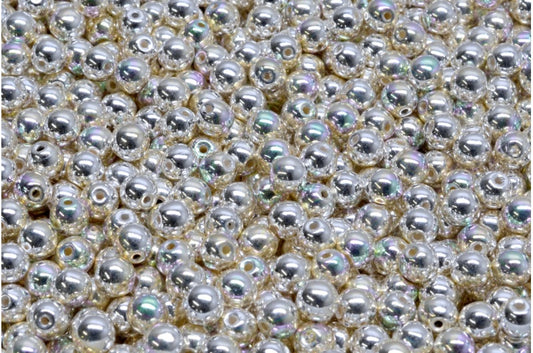 奥特莱斯 5克圆形Druck珠，4 x 4毫米，AB纯银水晶（00030-31000-28701），玻璃，捷克共和国