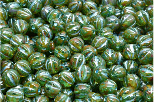 OUTLET 10 grams Melon Beads, Transparent Aqua Travertin Blue Lined (60020-86800-54323), Glass, Czech Republic