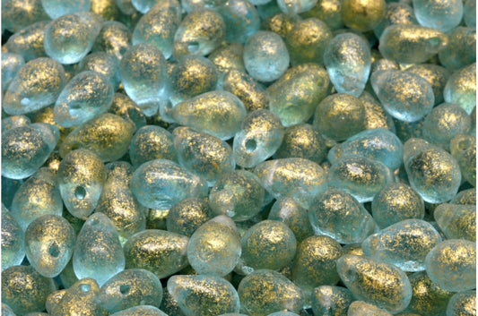 Drop Beads, Transparent Aqua Etched 56902 (60000-ETCH-56902), Glass, Czech Republic