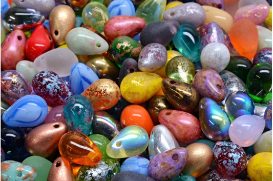 OUTLET 10 grams Teardrop Beads, 6 x 9 mm, Mixed Colors (00001-mix), Glass, Czech Republic