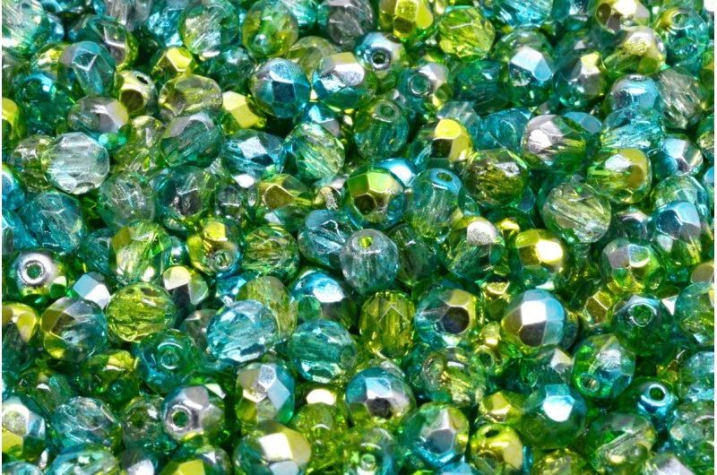 Pressed Beads, Crystal Glossy Green Blue (00030-48210), Glass, Czech Republic