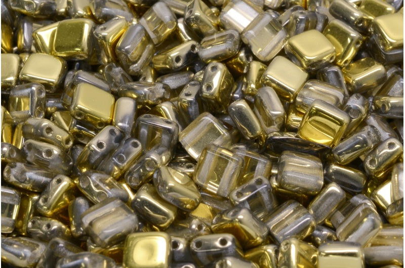 2-Holes Pressed Tile Beads, Crystal Gold (00030-26441), Glass, Czech Republic