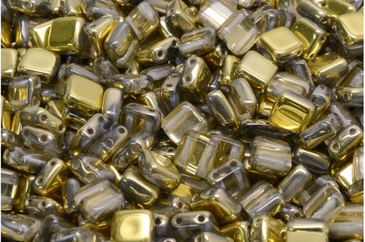 2-Holes Pressed Tile Beads, Crystal Gold (00030-26441), Glass, Czech Republic