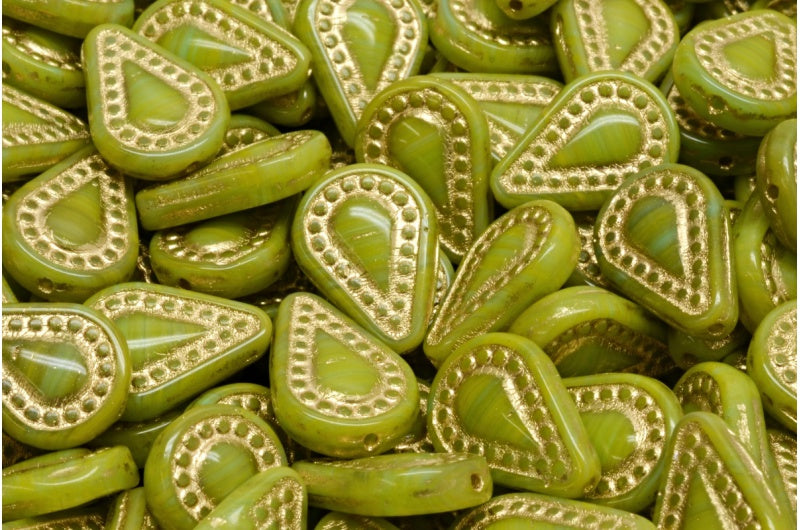 Filigree Teardrop Beads, R5363 Gold Lined (R5363-54302), Glass, Czech Republic