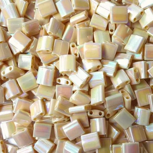 Miyuki Tila / Half Tila / Quater Tila 2-hole Beads, Opaque Pear AB (TL0488), Glass, Japan