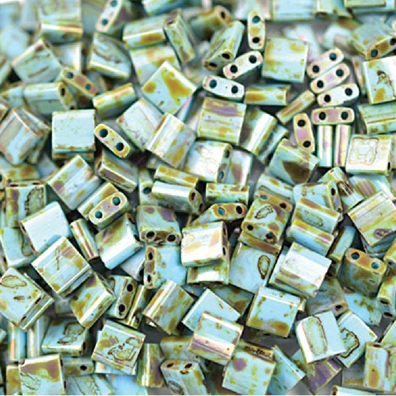 Miyuki Tila / Half Tila / Quater Tila 2-hole Beads, Picasso Opaque Seafoam Green (# 4514), Glass, Japan