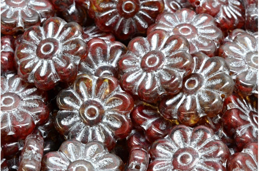 Daisy Flower Bead, R0932 Travertin Silver Lined (R0932-86800-54301), Glass, Czech Republic