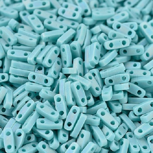 ミユキ ティラ/ハーフティラ/クォーターティラ 2穴ビーズ マット不透明ターコイズAB (HTL0412FR) ガラス製 日本製