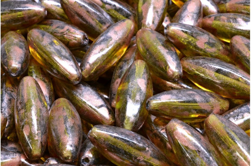 Peeled Olive beads, Transparent Green 86750 (50230-86750), Glass, Czech Republic