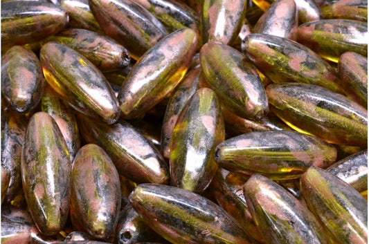 Peeled Olive beads, Transparent Green 86750 (50230-86750), Glass, Czech Republic