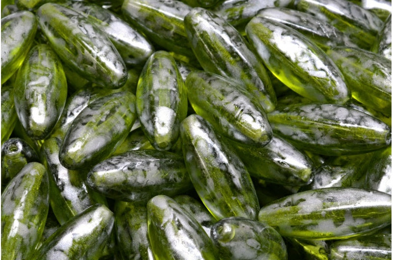 Peeled Olive beads, Transparent Green 86700 (50230-86700), Glass, Czech Republic