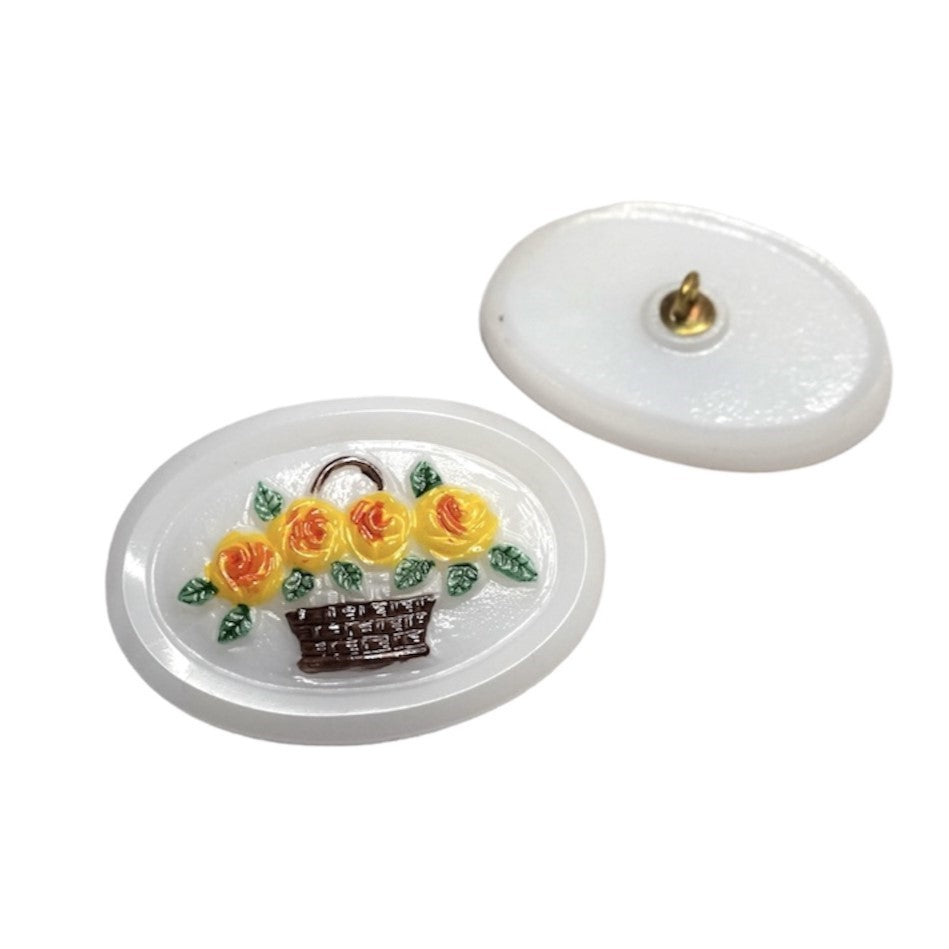 1個 手描きガラスボタン（飾り付き）、サイズ18（40.5 mm）、ガラス、チェコ共和国