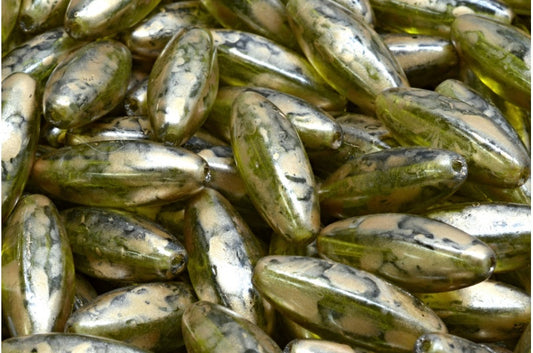 Peeled Olive beads, Transparent Green 86710 (50230-86710), Glass, Czech Republic