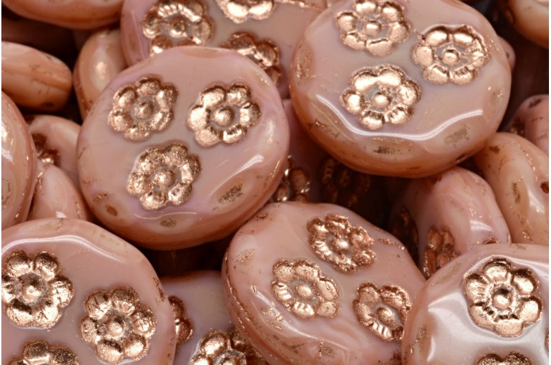 Pressed Beads, Opaque Pink Copper Lined (74000-54307), Glass, Czech Republic