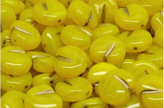 Pressed Beads, Opal Yellow Gold Lined (81210-54302), Glass, Czech Republic