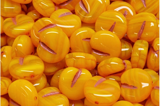 Pressed Beads, Orange Red Lined (81240-54310), Glass, Czech Republic