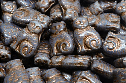 Cat beads, R2439 Bronze Lined (R2439-54317), Glass, Czech Republic