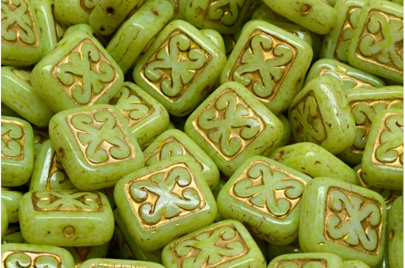 OUTLET 10 grams Ornamental Cushion Beads, White Gold Lined Light Green (02010-54302-34310), Glass, Czech Republic