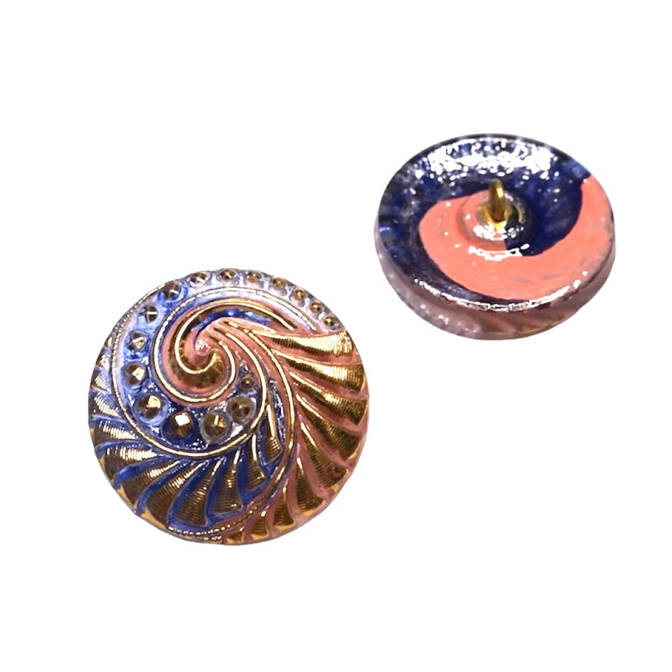 1個 手描きガラスボタン（飾り付き）、サイズ12（27 mm）、ガラス、チェコ共和国