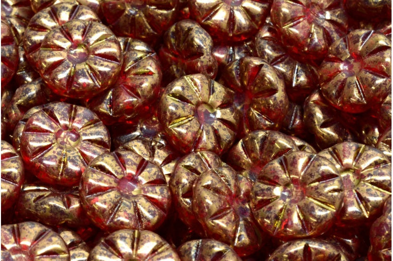 Sunflower Beads, Ruby Red Terracotta Violet (90080-15496), Glass, Czech Republic