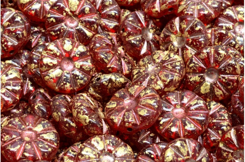 Sunflower Beads, Ruby Red Copper Lined Gold Splash (90080-54319-94401), Glass, Czech Republic