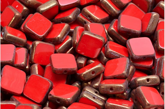 Table Cut Square Beads, Opaque Red Bronze (93200-14415), Glass, Czech Republic