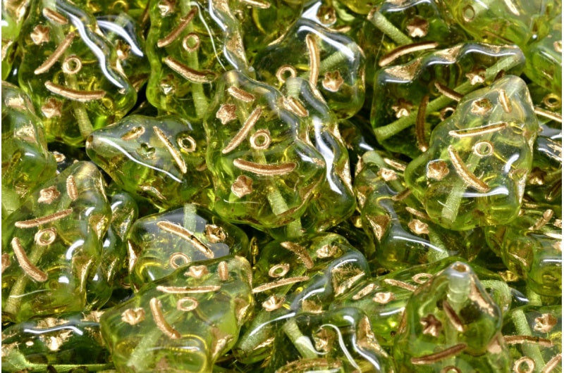 クリスマスツリービーズ、透明グリーンゴールドライン（50230-54302）、ガラス、チェコ共和国