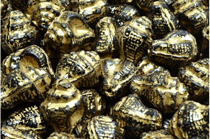 ミュレックスシェルビーズ、ブラックゴールドライン（23980-54302）、ガラス、チェコ共和国