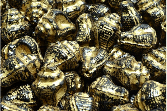 ミュレックスシェルビーズ、ブラックゴールドライン（23980-54302）、ガラス、チェコ共和国