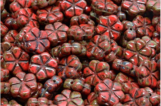 Garland Flower Beads, Red Travertin (93180-86800), Glass, Czech Republic