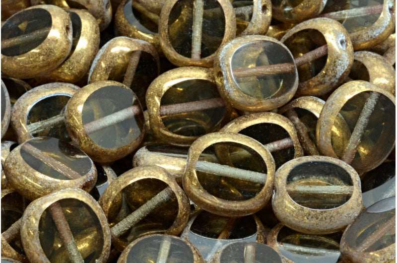 台面切割椭圆形珠子，灰色黄铜（40010-90215），玻璃，捷克共和国