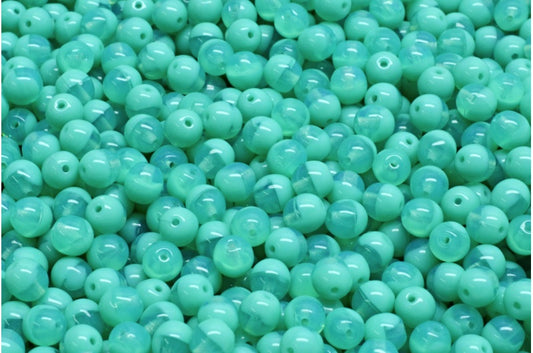 Round Druck Beads, Opal Aqua Turquoise (61100-63130), Glass, Czech Republic