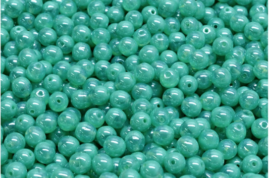 Round Druck Beads, Opal Aqua Turquoise Hematite (61100-63130-14400), Glass, Czech Republic