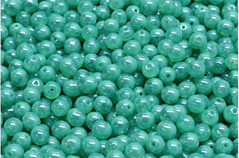 OUTLET 250g Round Druck Beads, 4 x 4 mm, Opal Aqua Turquoise Hematite (61100-63130-14400), Glass, Czech Republic